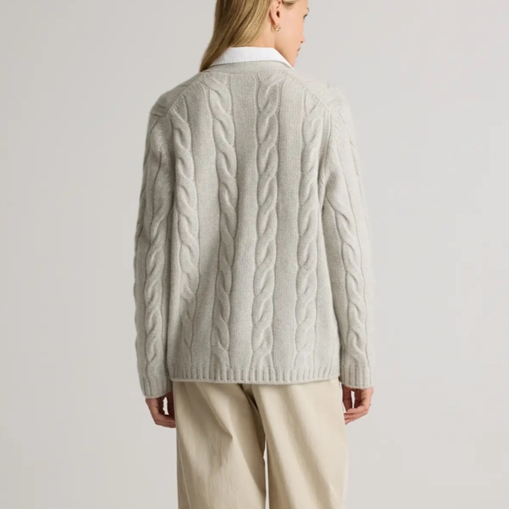 Quince Baby Cashmere Cable Cardigan Pearled Ivory Luxury Minimalist Neutral - Picture 5 of 10